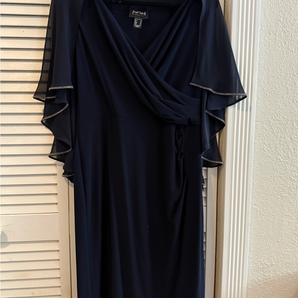 Navy Dress with sheer attached cape